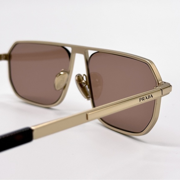 NEW PRADA SPR A53 VAF10D GOLD BROWN PRA53S VAF10D MEN PILOT PRADA SUNGLASSES - Picture 8 of 11
